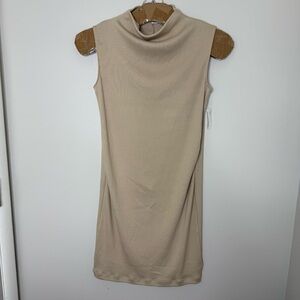 Old Navy Women’s Maternity Medium Sand Mock Neck Sleeveless Dress Thigh Midi NWT